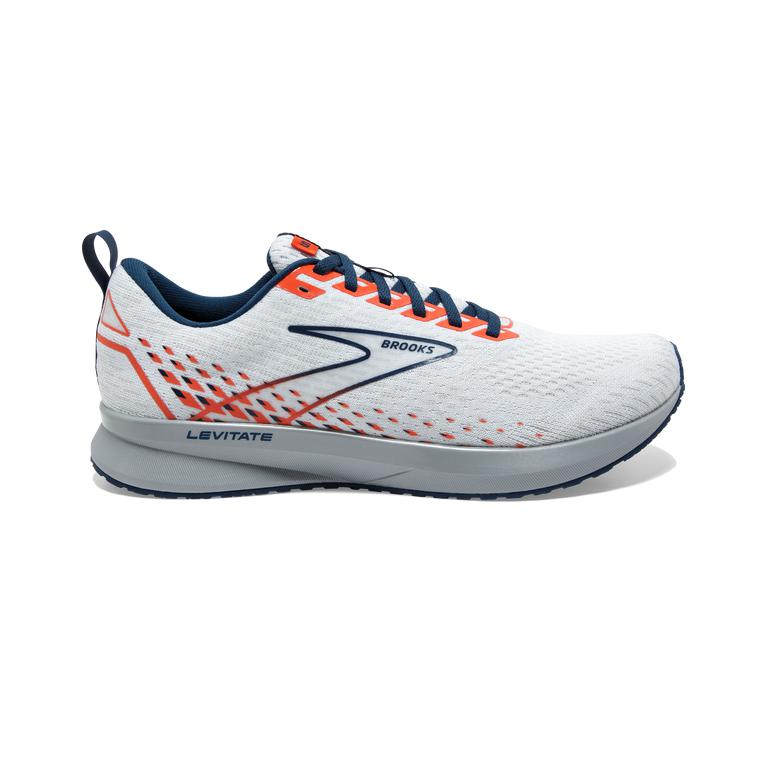 Brooks Levitate 5 Road Running Shoes - Men's - White/Titan/Flame (87294-TWJL)